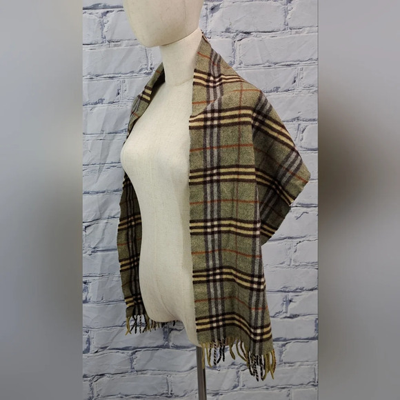Burberry Vintage Scarf Nova Check 100% Cashmere England 90s Y2K 60" x 12" - Picture 6 of 16